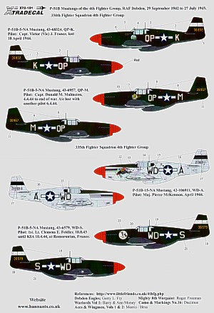 Xtradecal 72101 1:72 North-American P-51B Mustangs 4th Fighter Gp RAF Debden 1942-45