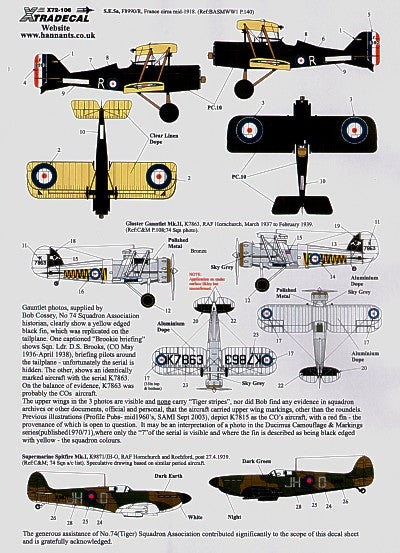 Xtradecal 72106 1:72 RAF 74 (Tiger) Sqn 1918 to 1992