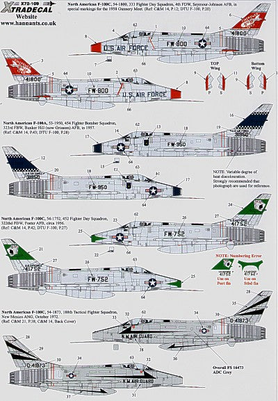 Xtradecal 72109 1:72 North-American F-100C Super Sabre