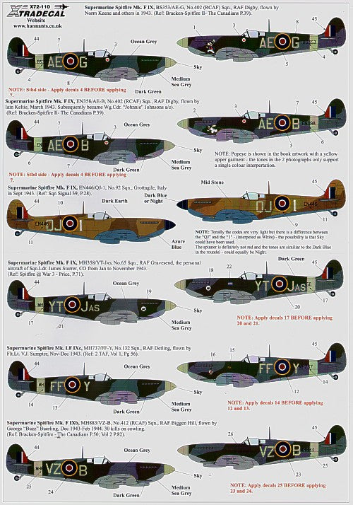 Xtradecal 72110 1:72 Supermarine Spitfire Mk.IXc