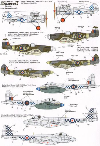 Xtradecal 72124 1:72 History of RAF 19 Sqn 1935 - 91