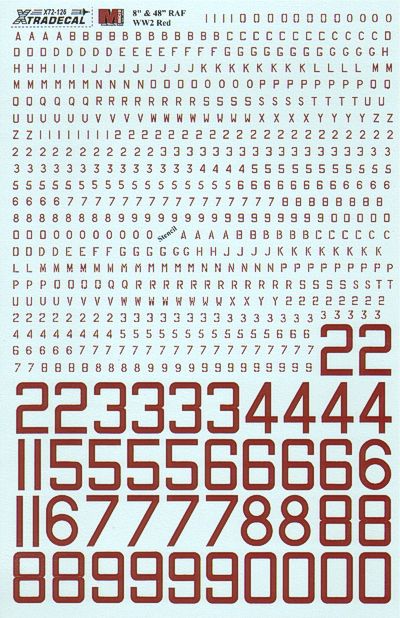 Xtradecal 72126 1:72 RAF WWII Red 8" Serial Letters and Numbers