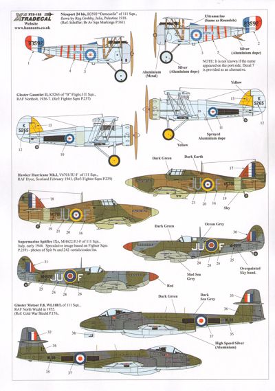 Xtradecal 72132 1:72 RAF 111 Squadron History 1918 - 2011