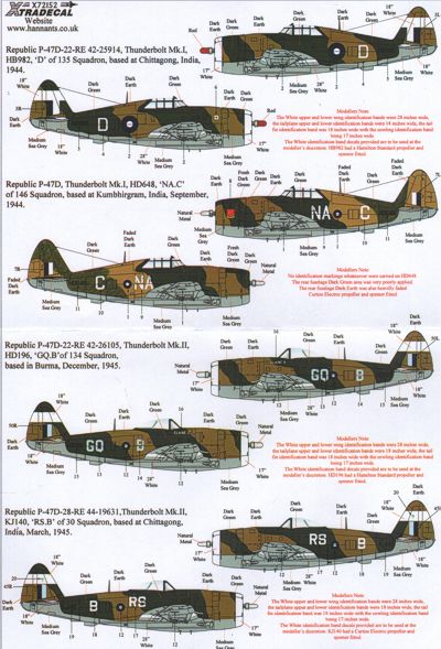 Xtradecal 72152 1:72 Yanks with Roundels Republic P-47D Thunderbolt in RAF/SEAC Service Part 4