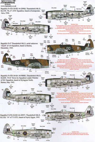 Xtradecal 72152 1:72 Yanks with Roundels Republic P-47D Thunderbolt in RAF/SEAC Service Part 4