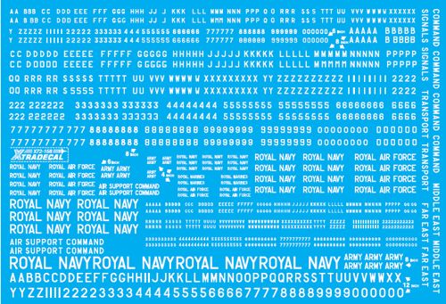 Xtradecal 72158 1:72 RAF White Letters & Numbers 4", 8" and 12" and Titles for RAF/Royal Navy/Army & Air Support Command