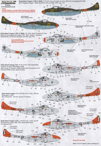 Xtradecal 72173 1:72 de Havilland Vampire T.55 Overseas Operators Part 1