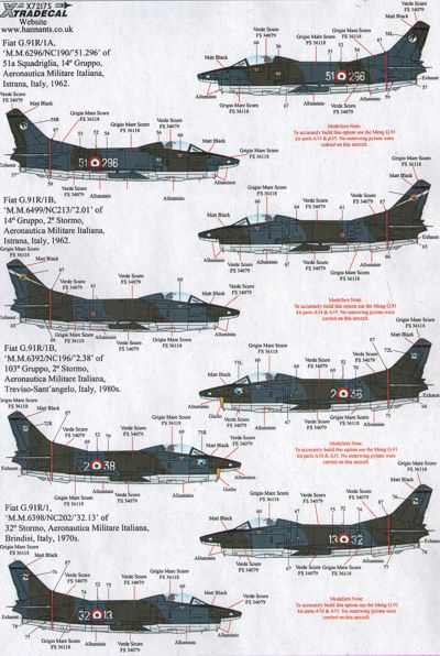 Xtradecal 72175 1:72 Fiat G.91R/3