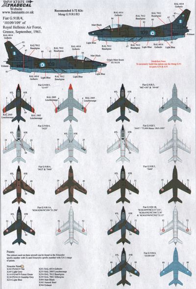 Xtradecal 72175 1:72 Fiat G.91R/3