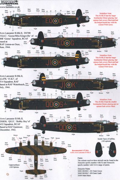 Xtradecal 72176 1:72 Avro Lancaster B.II 1943