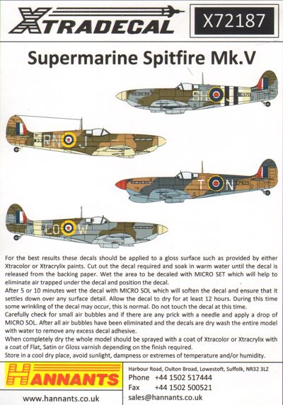 Xtradecal 72187 1:72 Supermarine Spitfire Mk.Vb/Mk.Vc