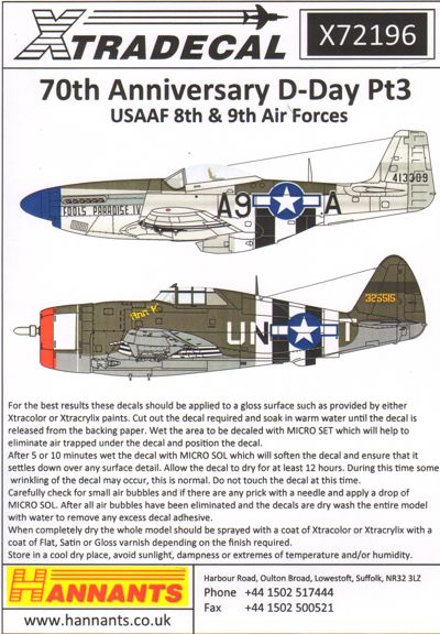 Xtradecal 72196 1:72 D-Day 70th Anniversary June 1944 US Army 8th & 9th Air Forces Part 3