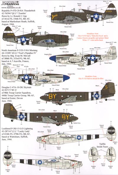 Xtradecal 72196 1:72 D-Day 70th Anniversary June 1944 US Army 8th & 9th Air Forces Part 3