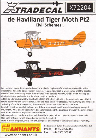 Xtradecal 72204 1:72 de Havilland DH.82A Tiger Moth in Colourful Civil Schemes Part 2