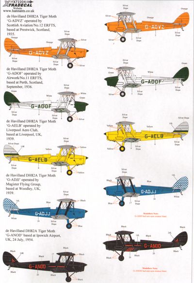 Xtradecal 72204 1:72 de Havilland DH.82A Tiger Moth in Colourful Civil Schemes Part 2