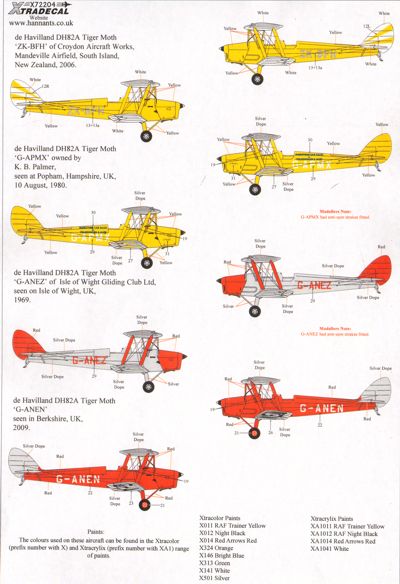 Xtradecal 72204 1:72 de Havilland DH.82A Tiger Moth in Colourful Civil Schemes Part 2