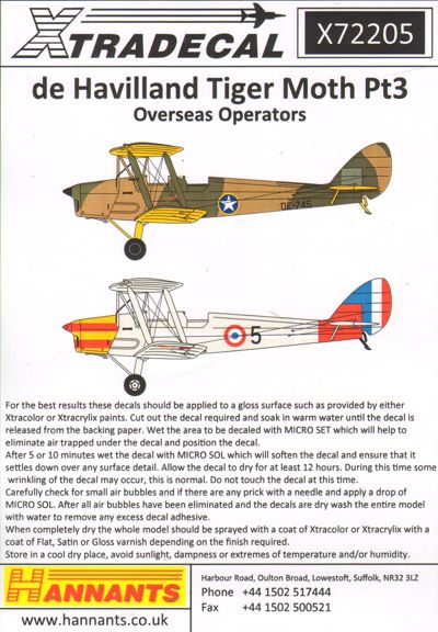 Xtradecal 72205 1:72 de Havilland DH.82A Tiger Moth Overseas Military Operators Part 3