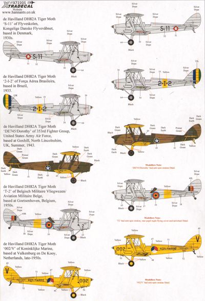 Xtradecal 72205 1:72 de Havilland DH.82A Tiger Moth Overseas Military Operators Part 3