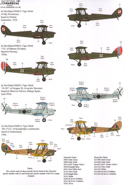 Xtradecal 72205 1:72 de Havilland DH.82A Tiger Moth Overseas Military Operators Part 3