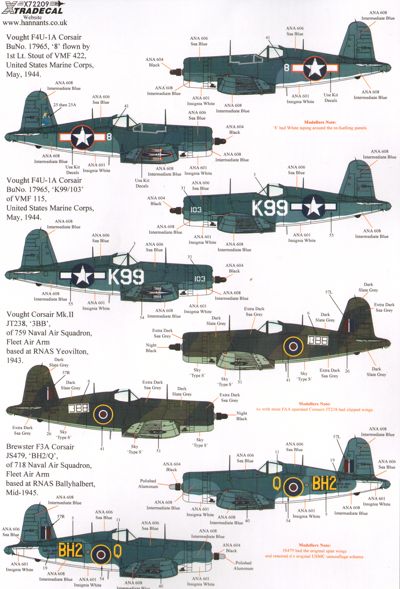 Xtradecal 72209 1:72 Vought F4U-1 Corsairs