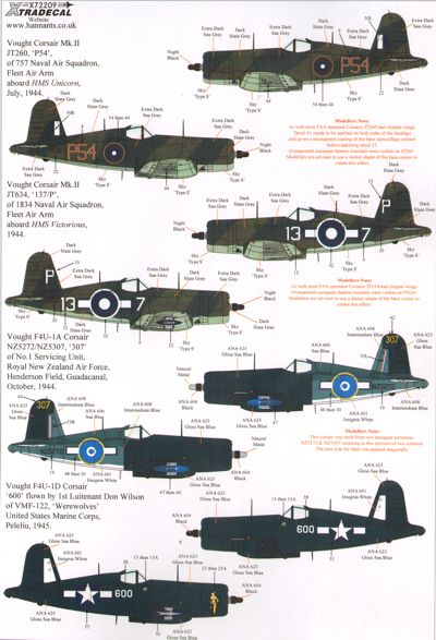 Xtradecal 72209 1:72 Vought F4U-1 Corsairs