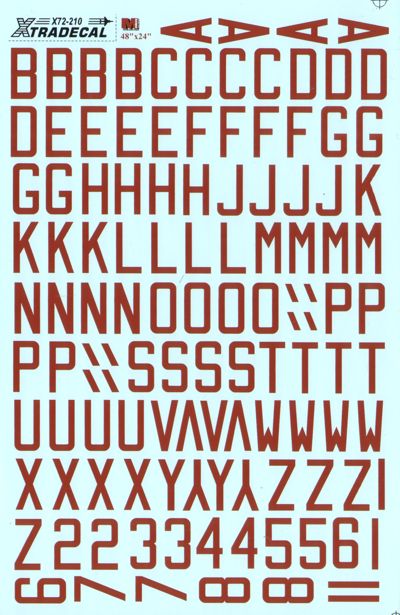 Xtradecal 72210 1:72 RAF WWII Dull Red Bomber Code Letters 48" high x 24" x 6" stroke