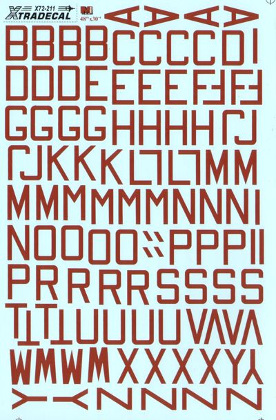 Xtradecal 72211 1:72 RAF WWII Dull Red Bomber Code Letters 48" high x 30" x 6" stroke