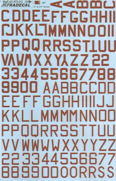 Xtradecal 72212 1:72 RAF WWII Dull Red Letters and Numbers 36" high x 6" and 4.5" strokes