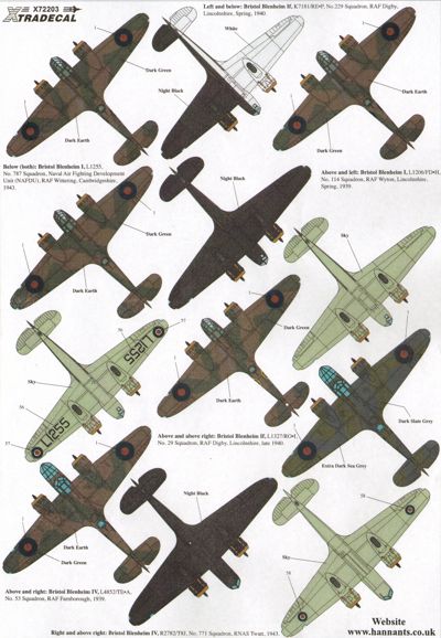 Xtradecal 72215 1:72 Bristol Blenheim & Bolingbroke Mk.IV/IVF RAF and Overseas Operators Part 3