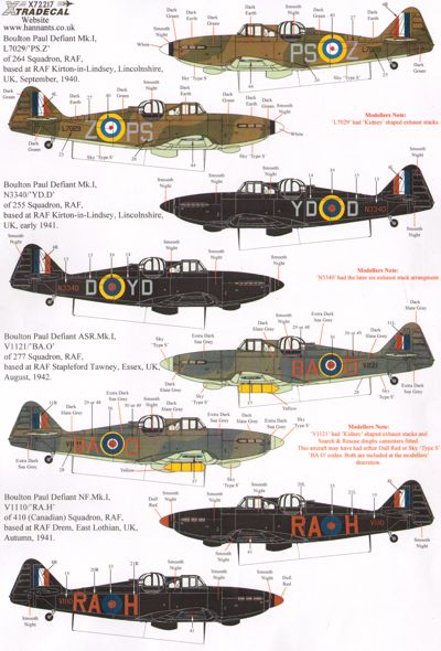 Xtradecal 72217 1:72 Boulton-Paul Defiant Mk.Is