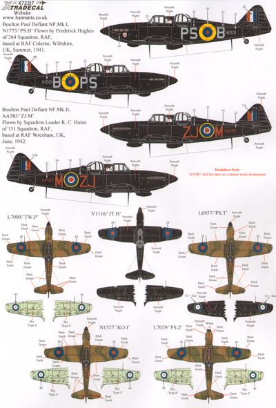 Xtradecal 72217 1:72 Boulton-Paul Defiant Mk.Is