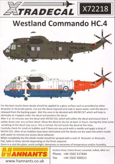 Xtradecal 72218 1:72 Westland Commando (Sea King) HC.4