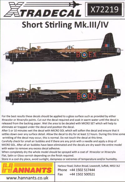 Xtradecal 72219 1:72 Short Stirling Mk.III and Mk.IV