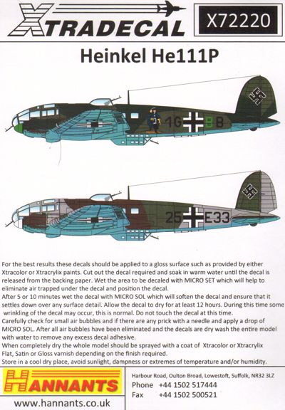 Xtradecal 72220 1:72 Heinkel He-111P-2