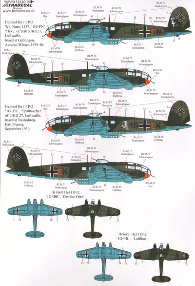 Xtradecal 72220 1:72 Heinkel He-111P-2