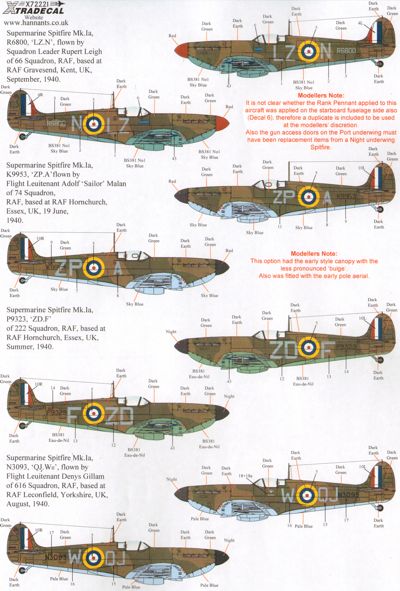 Xtradecal 72221 1:72 Supermarine Spitfires Battle of Britain 75th Anniversary Part 1