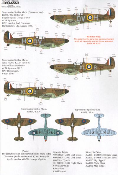 Xtradecal 72221 1:72 Supermarine Spitfires Battle of Britain 75th Anniversary Part 1