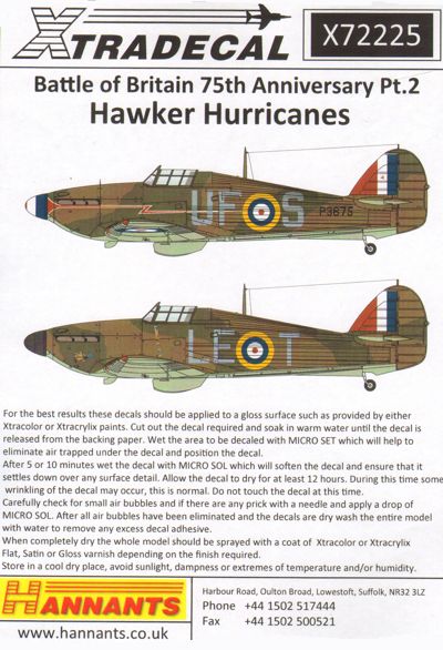 Xtradecal 72225 1:72 Hawker Hurricanes Battle of Britain 75th Anniversary Part 2