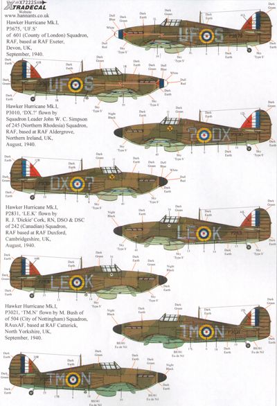 Xtradecal 72225 1:72 Hawker Hurricanes Battle of Britain 75th Anniversary Part 2