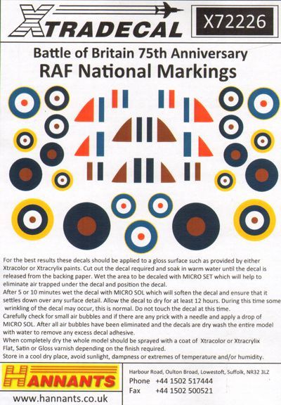 Xtradecal 72226 1:72 RAF National Markings Battle of Britain 75th Anniversary