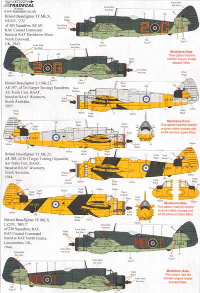 Xtradecal 72227 1:72 Bristol Beaufighter Mk.X/TF Mk.X/Mk.21/TT Mk.21