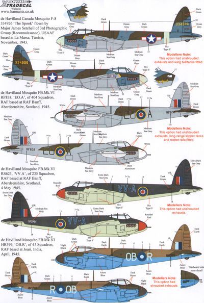 Xtradecal 72232 1:72 de Havilland Mosquito T Mk.III/B Mk.IV/FB Mk.VI/B Mk.XX