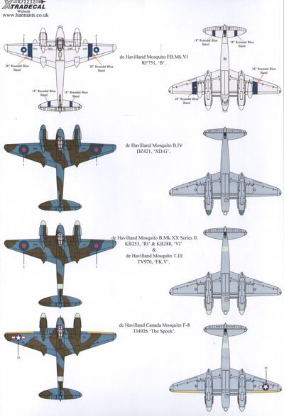 Xtradecal 72232 1:72 de Havilland Mosquito T Mk.III/B Mk.IV/FB Mk.VI/B Mk.XX