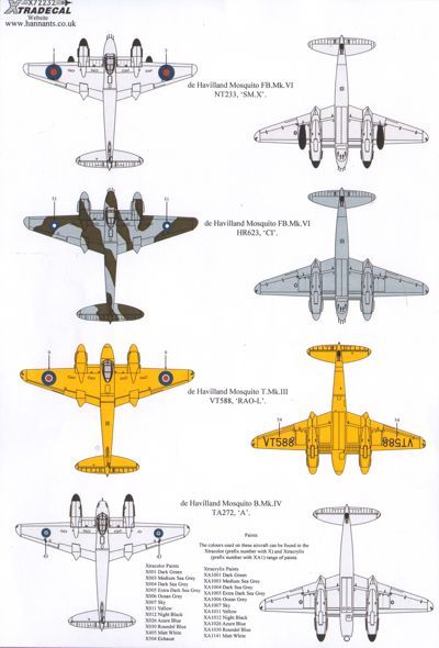 Xtradecal 72232 1:72 de Havilland Mosquito T Mk.III/B Mk.IV/FB Mk.VI/B Mk.XX