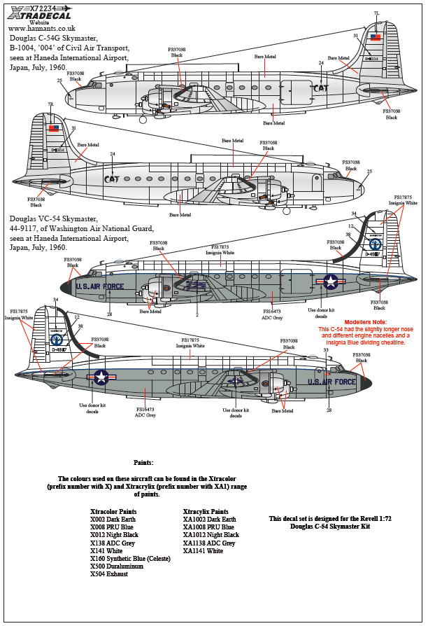 Xtradecal 72234 1:72 Douglas C-54 Skymaster Collection