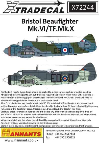 Xtradecal 72244 1:72 Bristol Beaufighter Mk.VI/TF.Mk.X Thimble Nose