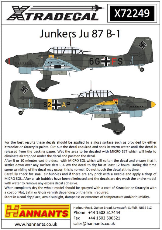 Xtradecal 72249 1:72 Junkers Ju-87B-1 'Stuka'