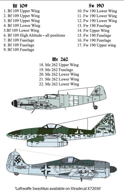 Xtradecal 72252 1:72 Luftwaffe Fighter Crosses for Bf-109, Fw-190 and Me-262