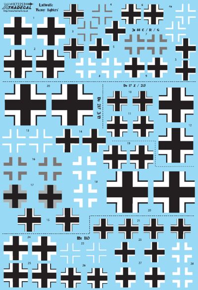 Xtradecal 72253 1:72 Luftwaffe Heavy Fighter Crosses for Ju-88, Me-110, Do-17 and Do-217