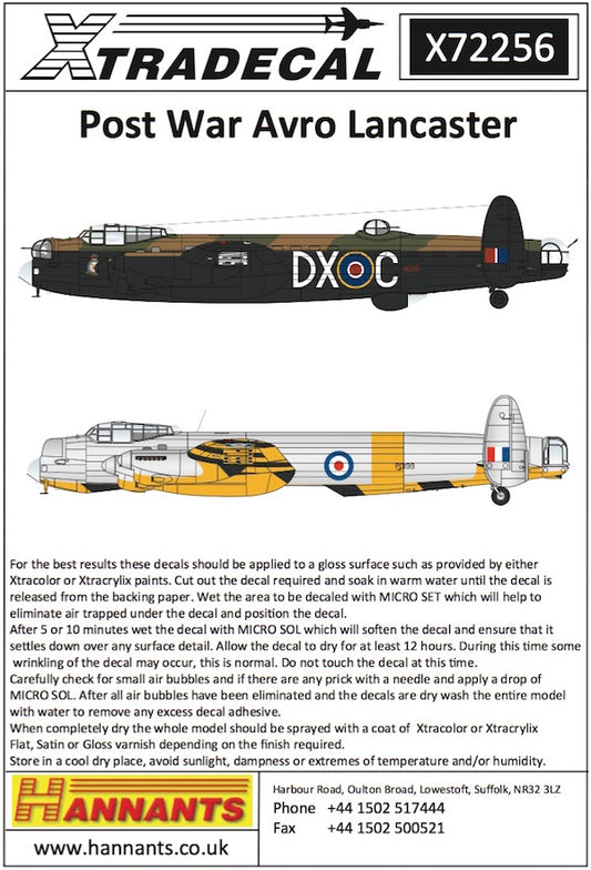 Xtradecal 72256 1:72 Post War Avro Lancaster 1946-1950